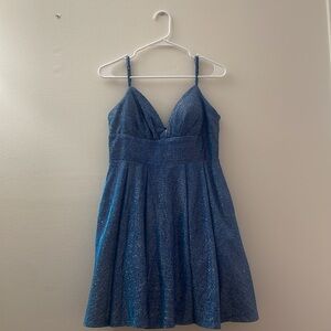 SIZE 11/12, 100% POLYESTER, royal sparkling blue, built in pads, ONLY WORN ONCE!